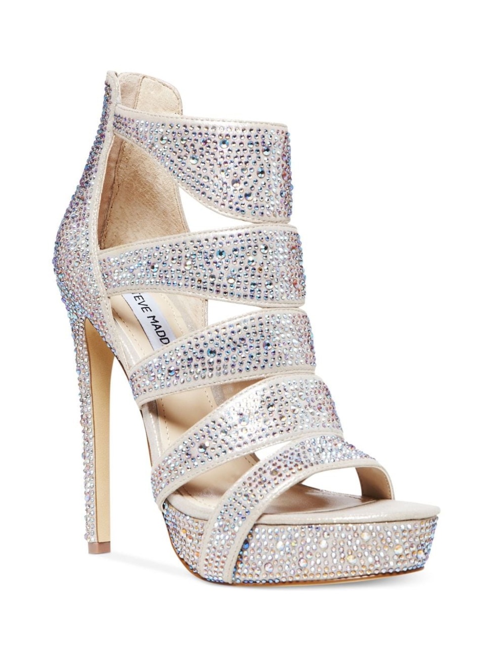 Women’s Steve Madden Spycee Champagne Multi Crystal Strappy High Heel Sandals 8